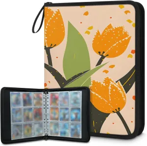 Yellow Tulip 3 Ring Trading Zipper Binder Strap, Trading Card Binder 9 Pocket, 900 Pockets Card Holder with 50 Removable Sleeves for Game Cards