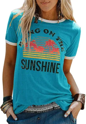 YEXIPO Graphic Tees for Women Short Sleeve Summer Tops Funny Letter Printed Loose Casual T Shirts