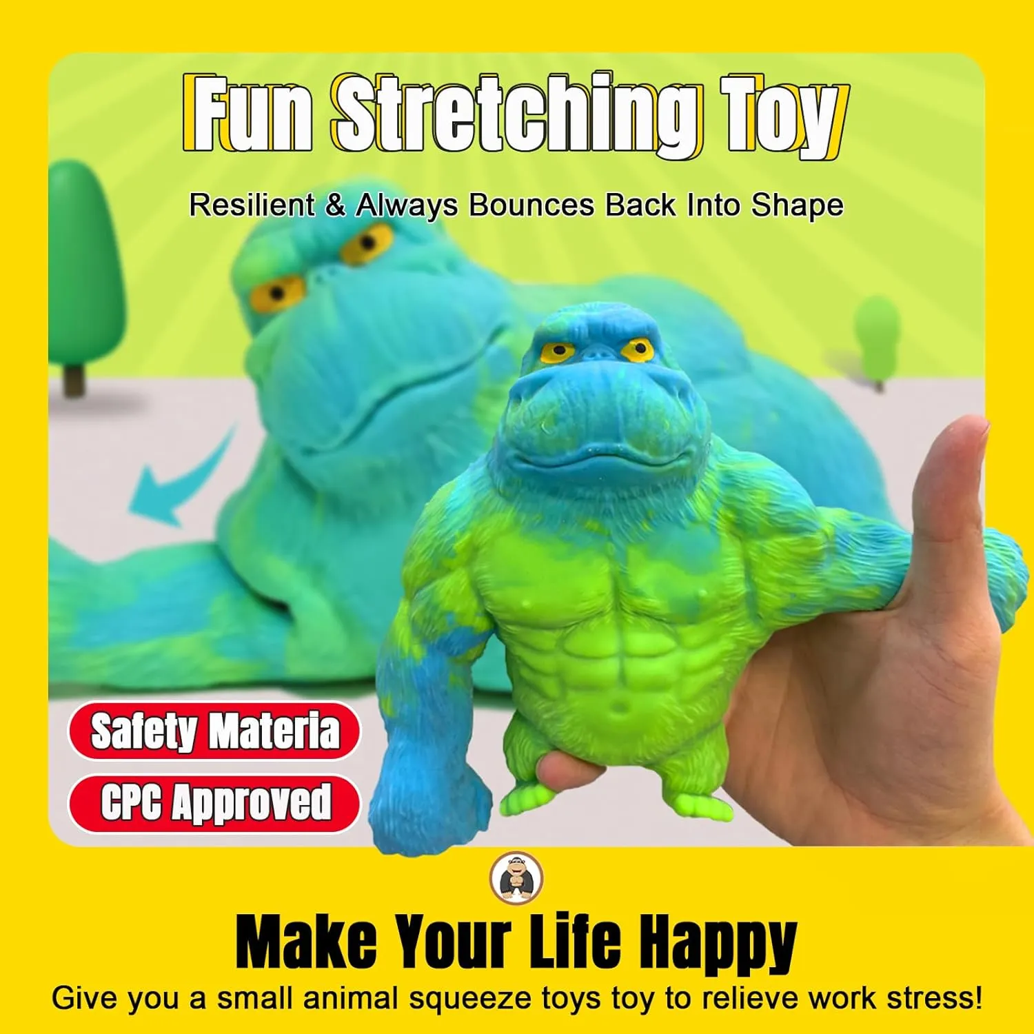 YHan Super Stretchy Gorilla Fidget Toy (Blue-Green) Stretchy Monkey - Funny, Squishy & Perfect to Squeeze for Stress Relief - Ideal Gift for Kids