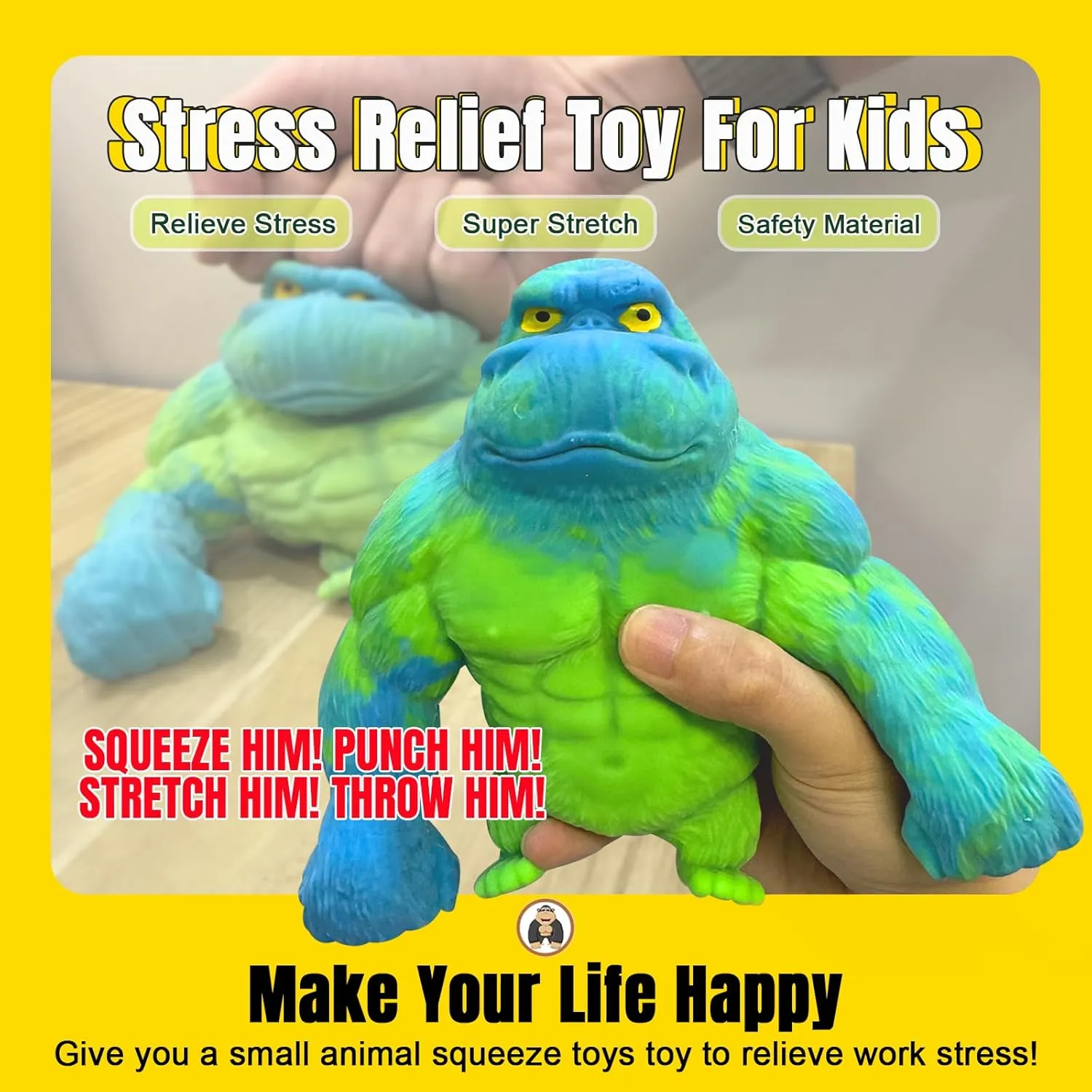YHan Super Stretchy Gorilla Fidget Toy (Blue-Green) Stretchy Monkey - Funny, Squishy & Perfect to Squeeze for Stress Relief - Ideal Gift for Kids