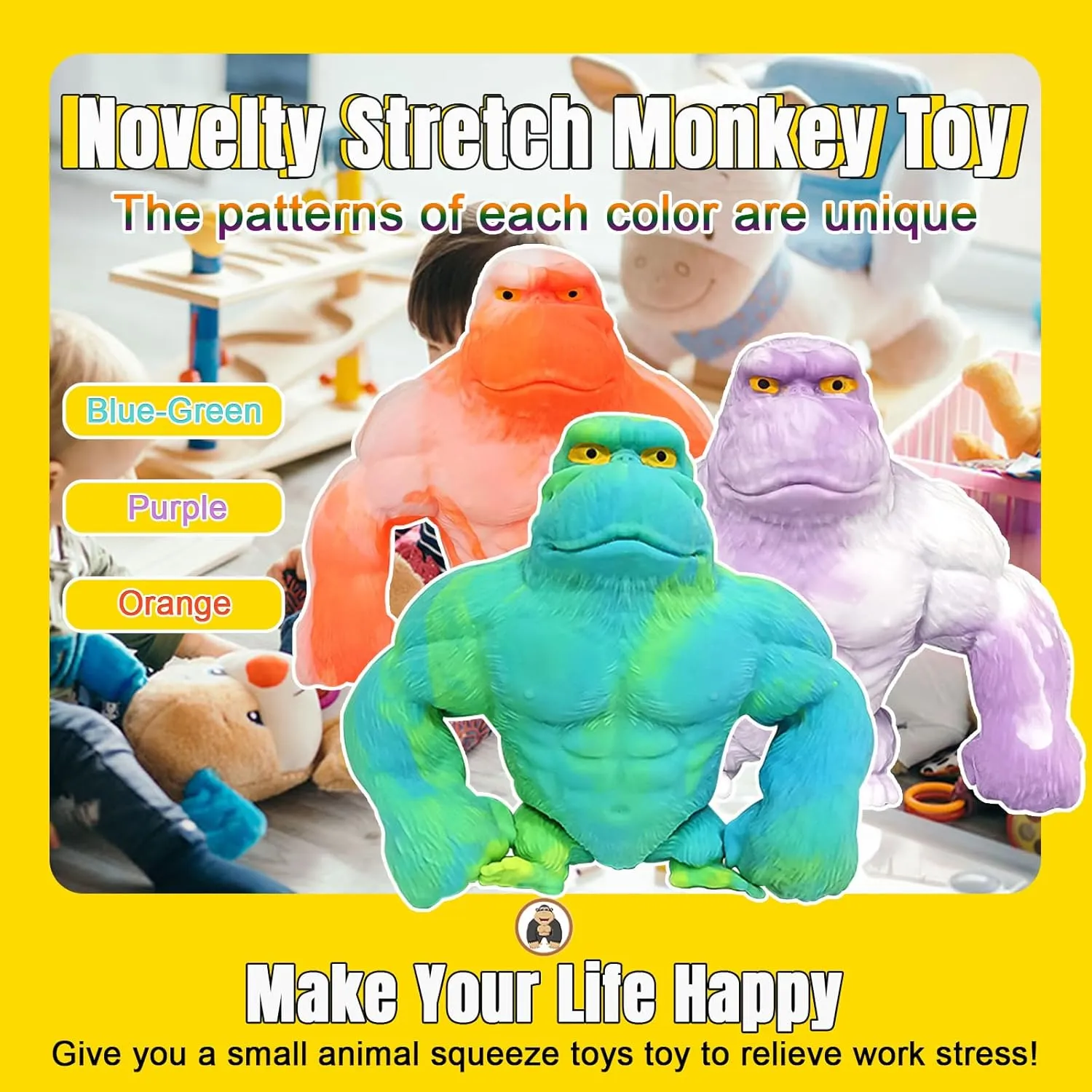 YHan Super Stretchy Gorilla Fidget Toy (Blue-Green) Stretchy Monkey - Funny, Squishy & Perfect to Squeeze for Stress Relief - Ideal Gift for Kids