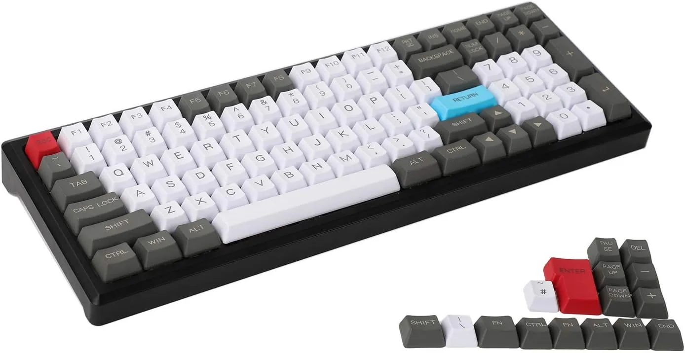 YMDK 96 84 ANSI ISO Keyset OEM Profile Thick PBT Keycap Set for Cherry MX Mechanical Keyboard YMD96 RS96 KBD75 YMD75 FC980M (White Gray Red)(Only Keycap)