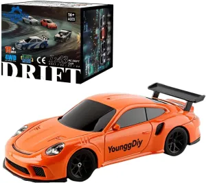 YounggDiy-Remote Control Sports Car, 1/43 Scale 2.4G Full Proportional RC Electric Mini Racing Drift Car Model with Lights Kit (RTR Version)
