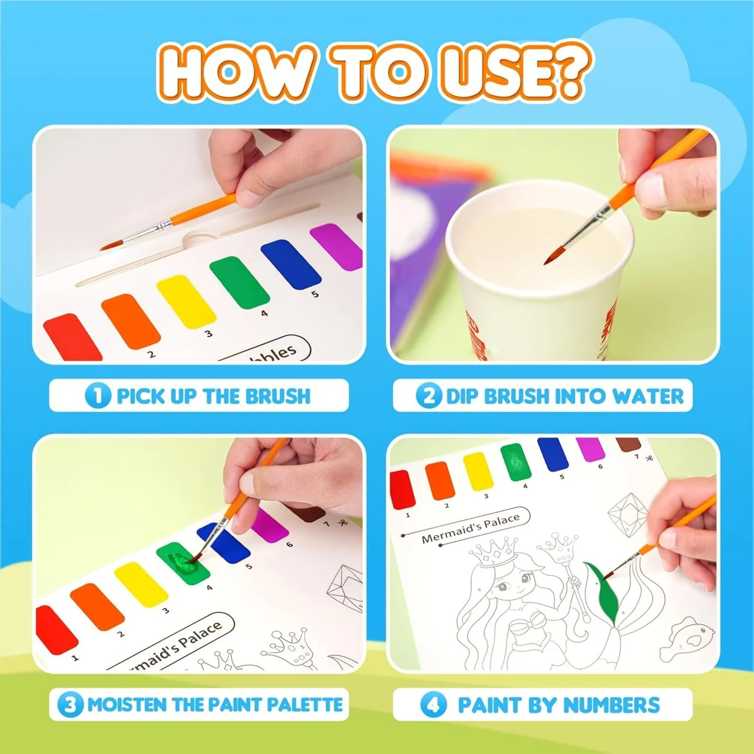 YPLUS Paint with Water Books for Toddlers, Art Craft Toys Watercolor Painting Paper for Kids Gift for Drawing with Brush - 5 Themes