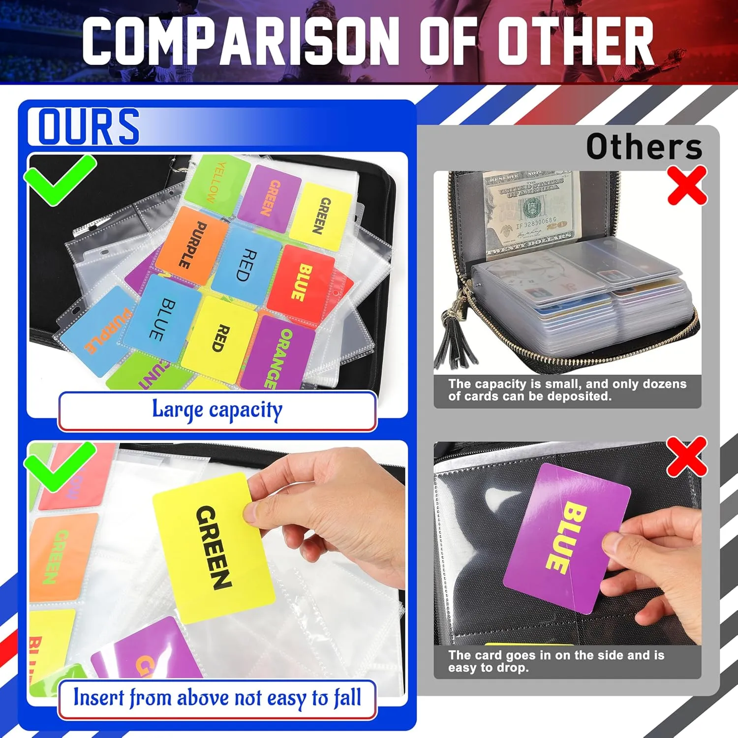 ZAIONE 9-Pocket Baseball Card Binder: Large 900 Pockets Collectible Trading Cards Album for Baseball Fans - Zippered PU Sports Card Holder Binder for 2025 Design Gift