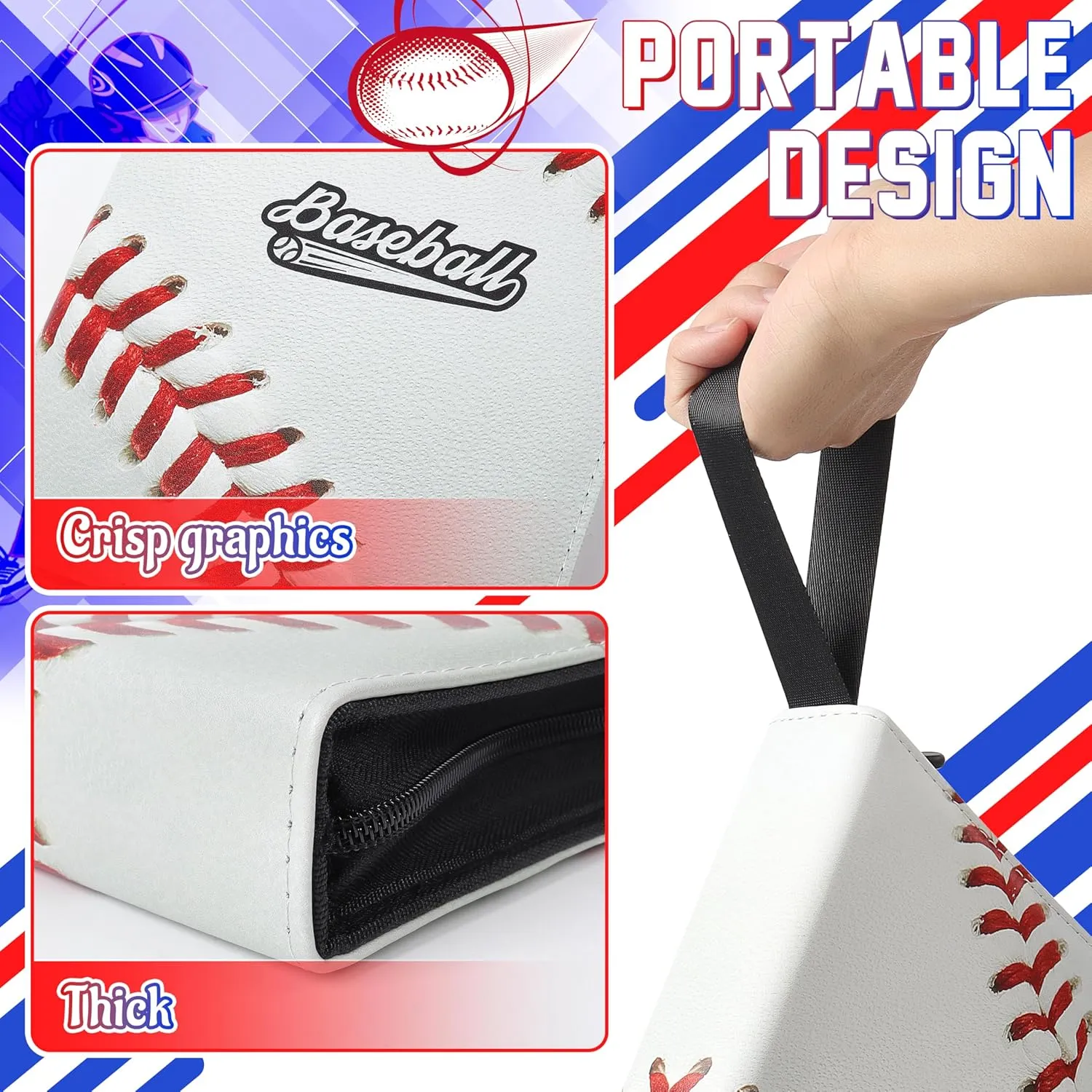ZAIONE 9-Pocket Baseball Card Binder: Large 900 Pockets Collectible Trading Cards Album for Baseball Fans - Zippered PU Sports Card Holder Binder for 2025 Design Gift