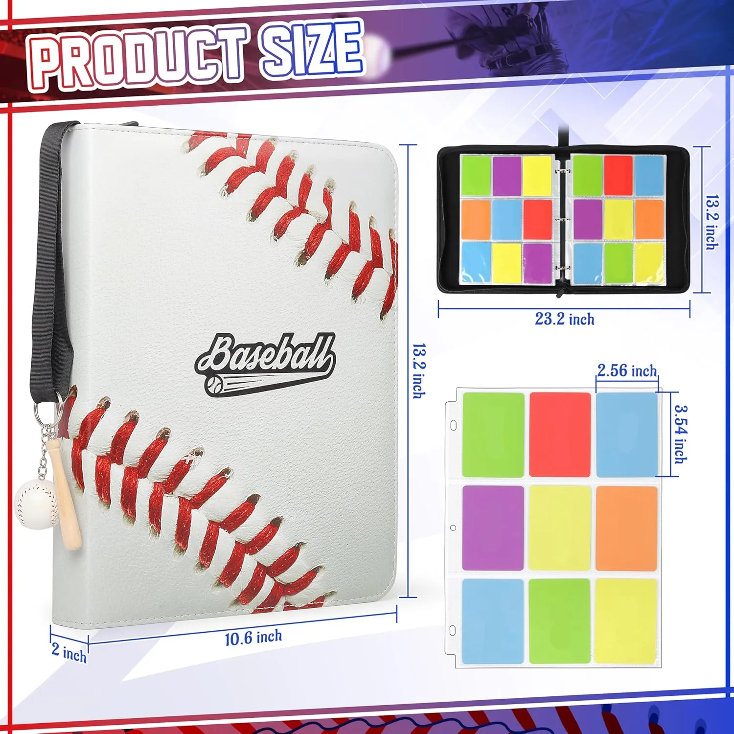 ZAIONE 9-Pocket Baseball Card Binder: Large 900 Pockets Collectible Trading Cards Album for Baseball Fans - Zippered PU Sports Card Holder Binder for 2025 Design Gift
