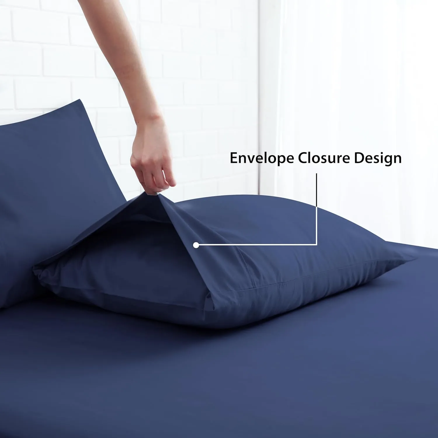 Zaizaihome 100% Cotton Bed Sheet Set 600 Thread Count, Lustrous & Smooth Sateen Weave 4 Piece Cotton Sheets, Durable Deep Pocket Sheet Set (Navy Blue Queen)