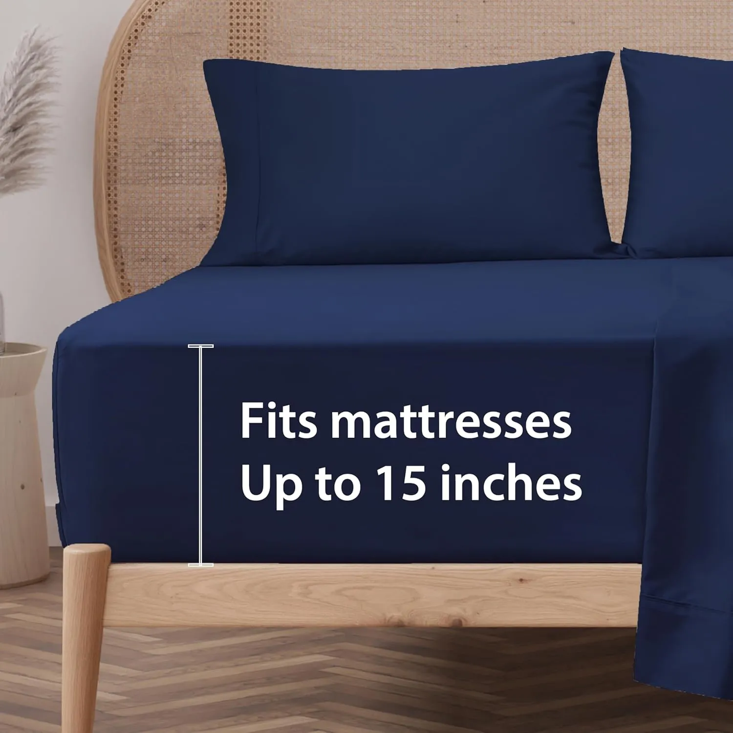 Zaizaihome 100% Cotton Bed Sheet Set 600 Thread Count, Lustrous & Smooth Sateen Weave 4 Piece Cotton Sheets, Durable Deep Pocket Sheet Set (Navy Blue Queen)