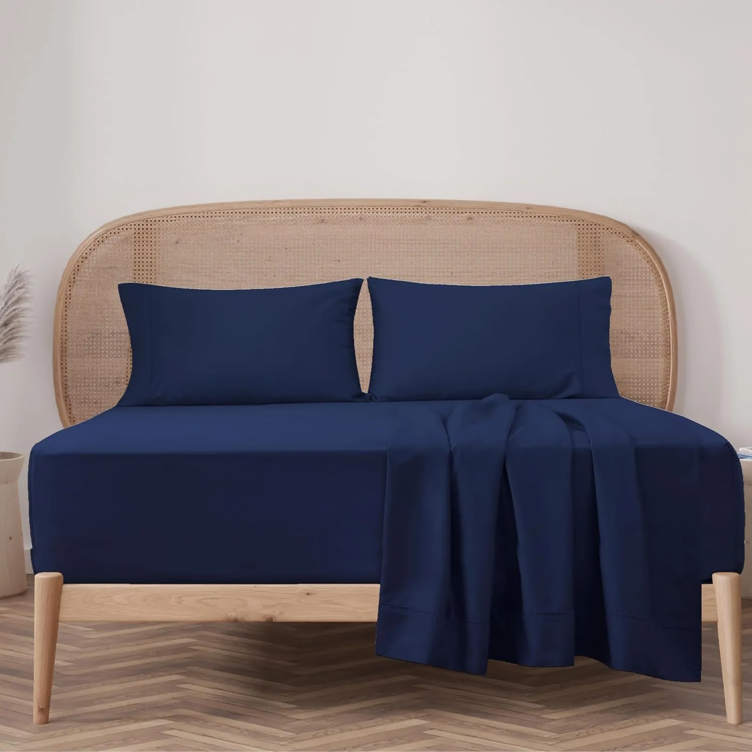 Zaizaihome 100% Cotton Bed Sheet Set 600 Thread Count, Lustrous & Smooth Sateen Weave 4 Piece Cotton Sheets, Durable Deep Pocket Sheet Set (Navy Blue Queen)