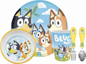 Zak Designs 5-Piece Dinnerware Set, Bluey - Durable Plastic & Stainless Steel - Includes Tumbler, 8-Inch Plate, 6-Inch Bowl, Fork & Spoon - Suitable for Kids Ages 3 