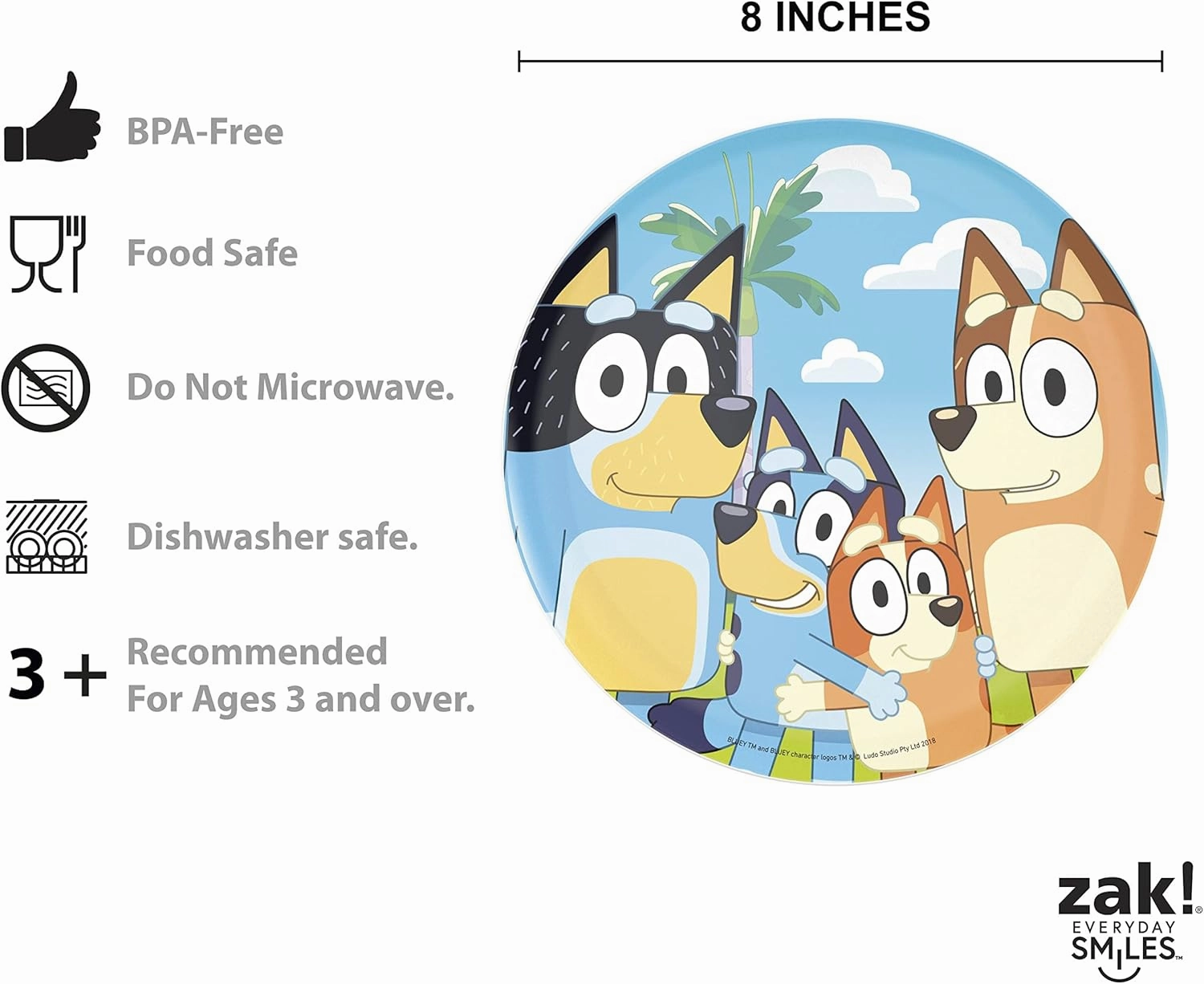 Zak Designs 5-Piece Dinnerware Set, Bluey - Durable Plastic & Stainless Steel - Includes Tumbler, 8-Inch Plate, 6-Inch Bowl, Fork & Spoon - Suitable for Kids Ages 3 