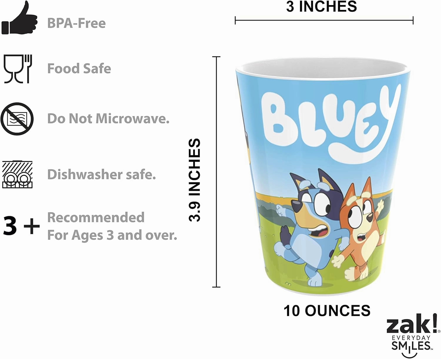 Zak Designs 5-Piece Dinnerware Set, Bluey - Durable Plastic & Stainless Steel - Includes Tumbler, 8-Inch Plate, 6-Inch Bowl, Fork & Spoon - Suitable for Kids Ages 3 