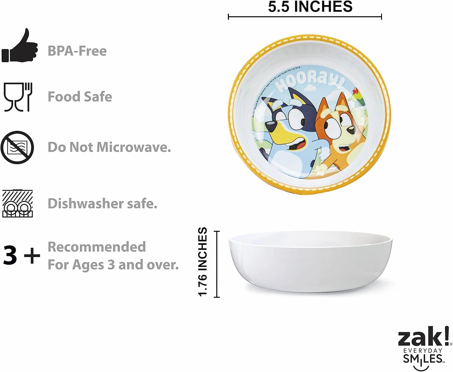 Zak Designs 5-Piece Dinnerware Set, Bluey - Durable Plastic & Stainless Steel - Includes Tumbler, 8-Inch Plate, 6-Inch Bowl, Fork & Spoon - Suitable for Kids Ages 3 