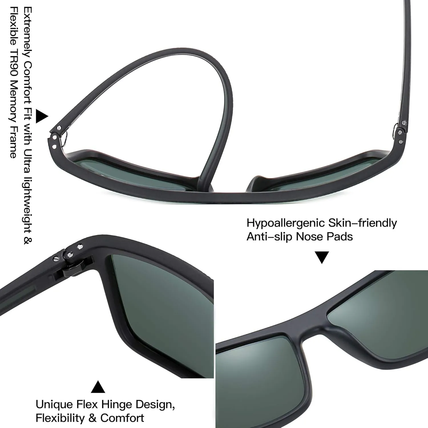 ZENOTTIC Polarized Sunglasses for Men Lightweight TR90 Frame UV400 Protection Square Sun Glasses