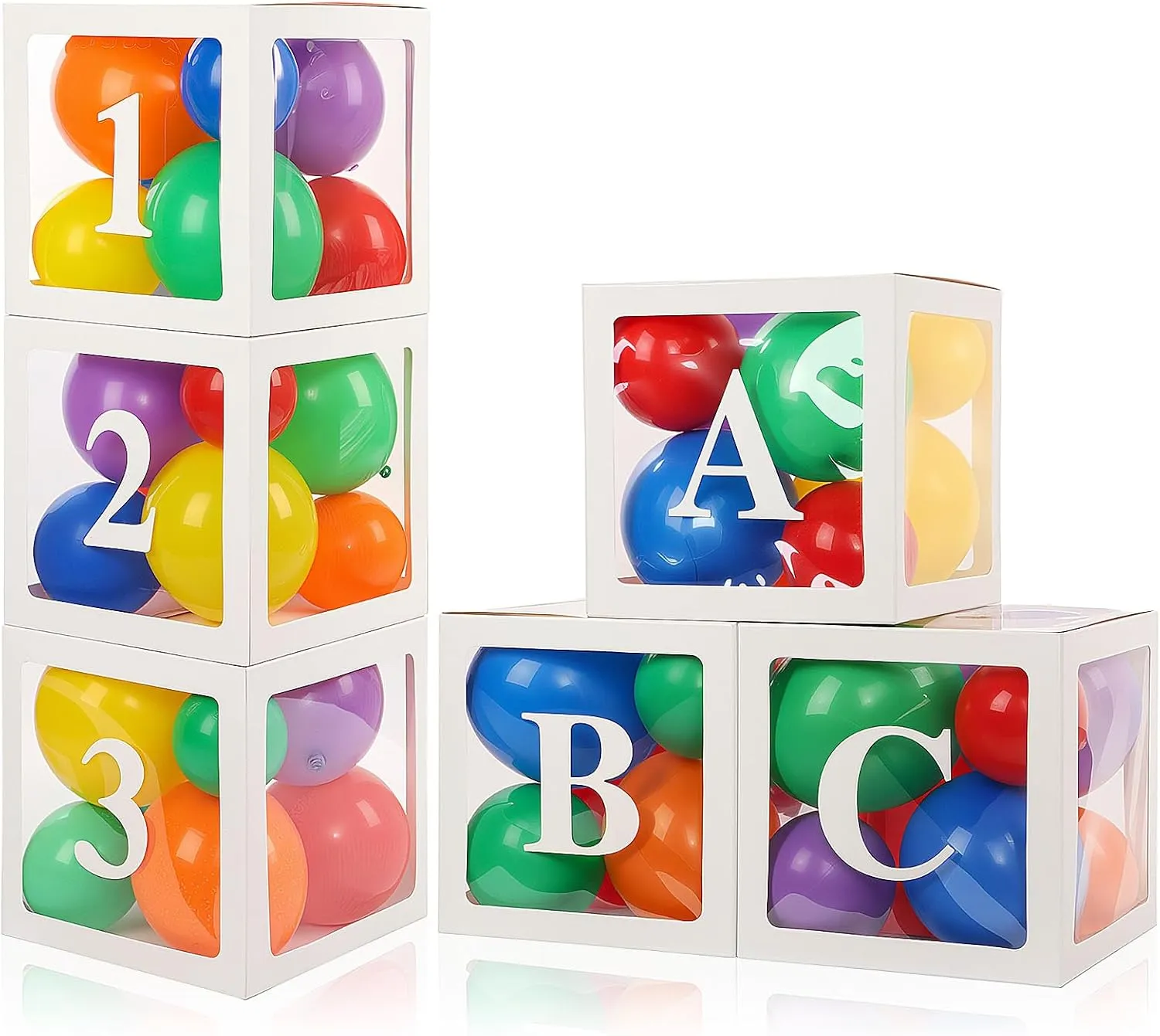Zhanmai 6 Pcs ABC and 123 Balloon Boxes with 60 Rainbow Balloons Toy Inspire Party Balloon Boxes Friend Street Party Decorations for Birthday Cartoon Theme Party Decoration Backdrop Props
