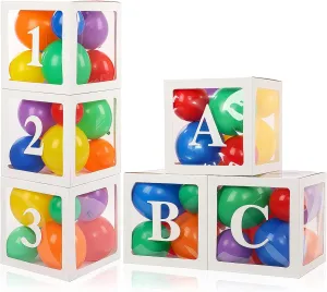 Zhanmai 6 Pcs ABC and 123 Balloon Boxes with 60 Rainbow Balloons Toy Inspire Party Balloon Boxes Friend Street Party Decorations for Birthday Cartoon Theme Party Decoration Backdrop Props