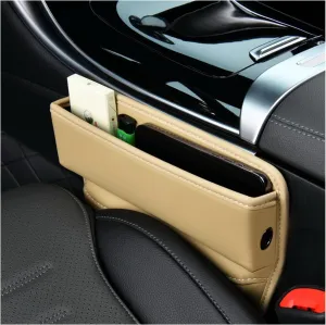 Ziciner Car Seat Gap Organizer, Premium Leather Auto Seat Storage Box, Vehicle Adjustable Front Seat Gap Filler, Car Seat Side Pocket Organizer for Phones, Glasses, Keys, Money, Cards (Beige)
