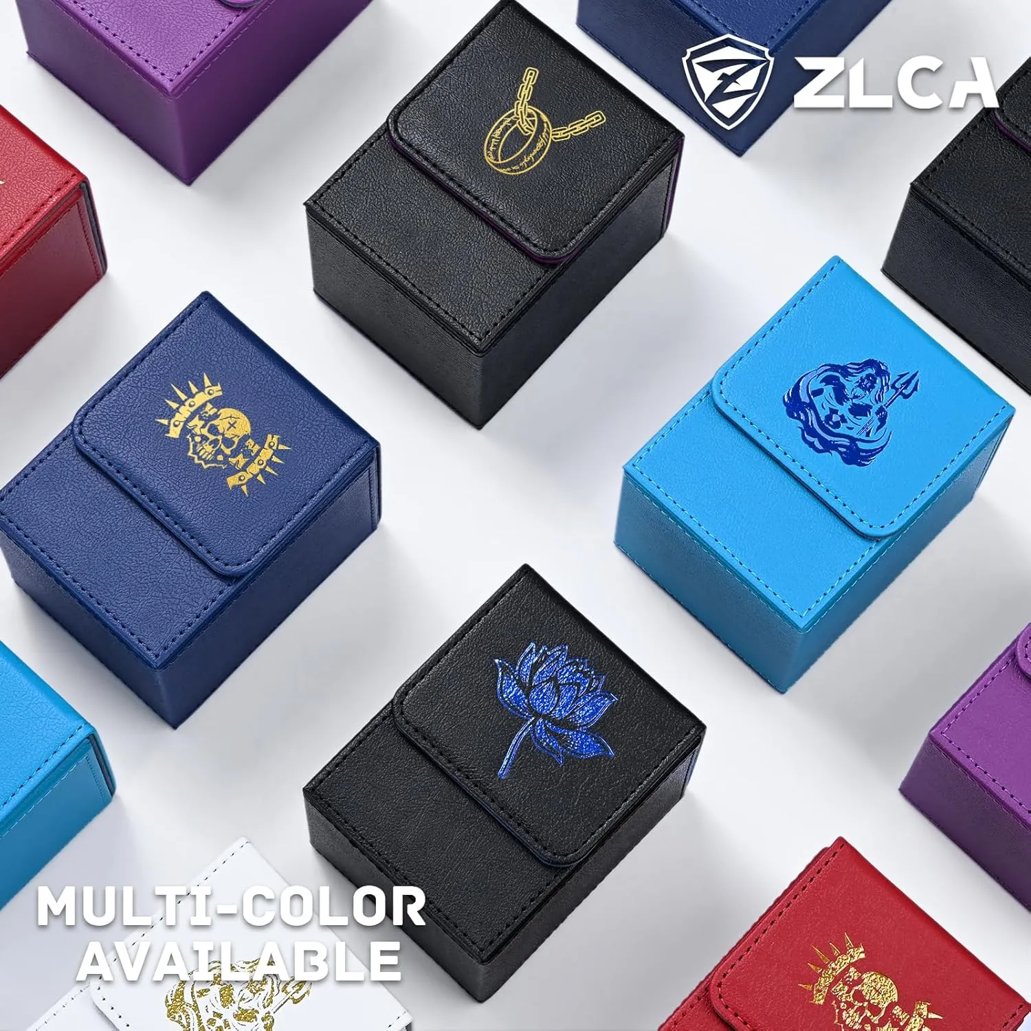 ZLCA Card Deck Box for MTG Cards with 2 Dividers, Card Storage Box Fits 100  Single Sleeved Cards, PU Leather TCG Card Deck Case Holder for Magic Commander Yugioh (Black&Purple,Ring)
