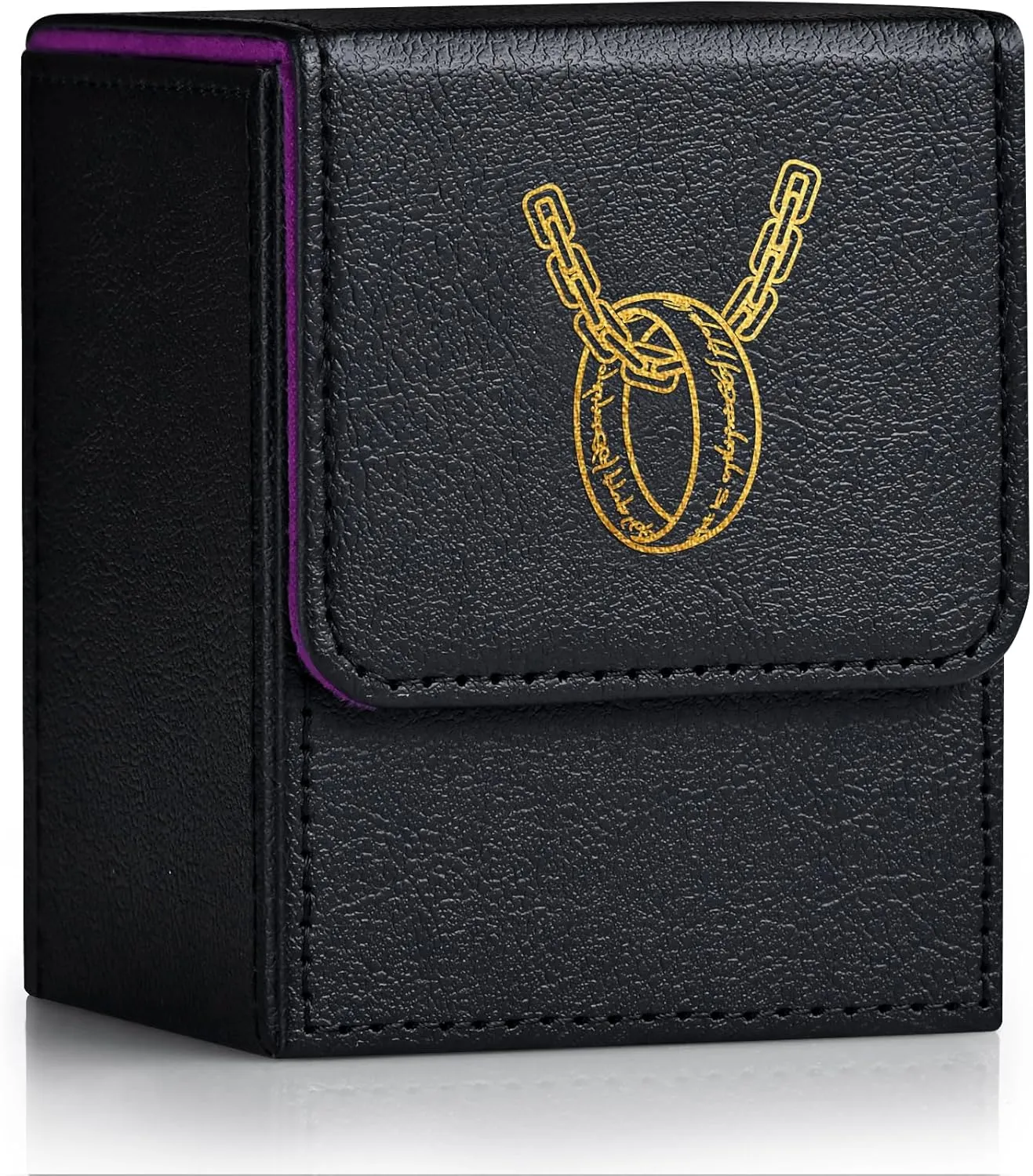 ZLCA Card Deck Box for MTG Cards with 2 Dividers, Card Storage Box Fits 100  Single Sleeved Cards, PU Leather TCG Card Deck Case Holder for Magic Commander Yugioh (Black&Purple,Ring)