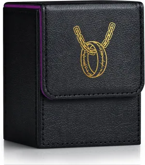 ZLCA Card Deck Box for MTG Cards with 2 Dividers, Card Storage Box Fits 100  Single Sleeved Cards, PU Leather TCG Card Deck Case Holder for Magic Commander Yugioh (Black&Purple,Ring)