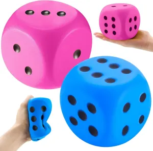 Zomiboo 2 Pcs Large Foam Dice Stress Balls Soft Jumbo 6 Sided Giant Dice Educational Learning Squeeze Anxiety Relieve Toy Gifts for Adults Kids Board Game Classroom(Pink, Blue,3.93 Inch)