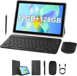 ZZB Tablet with Keyboard 10 inch Tablet 2 in 1 Tablets Including Mouse Case Stylus 12GB 128GB Supports 1TB Expansion Android 13 Tableta 10.1" HD Touch Screen 8MP Dual Camera BT WIFI6 5G Android Tab