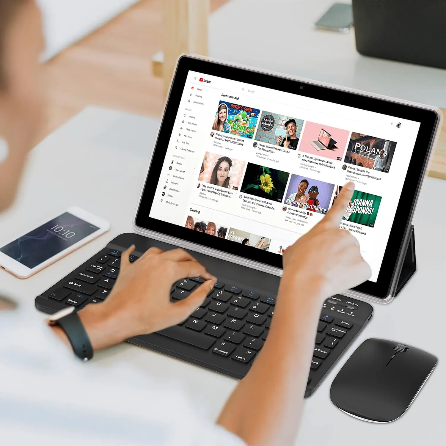 ZZB Tablet with Keyboard 10 inch Tablet 2 in 1 Tablets Including Mouse Case Stylus 12GB 128GB Supports 1TB Expansion Android 13 Tableta 10.1" HD Touch Screen 8MP Dual Camera BT WIFI6 5G Android Tab