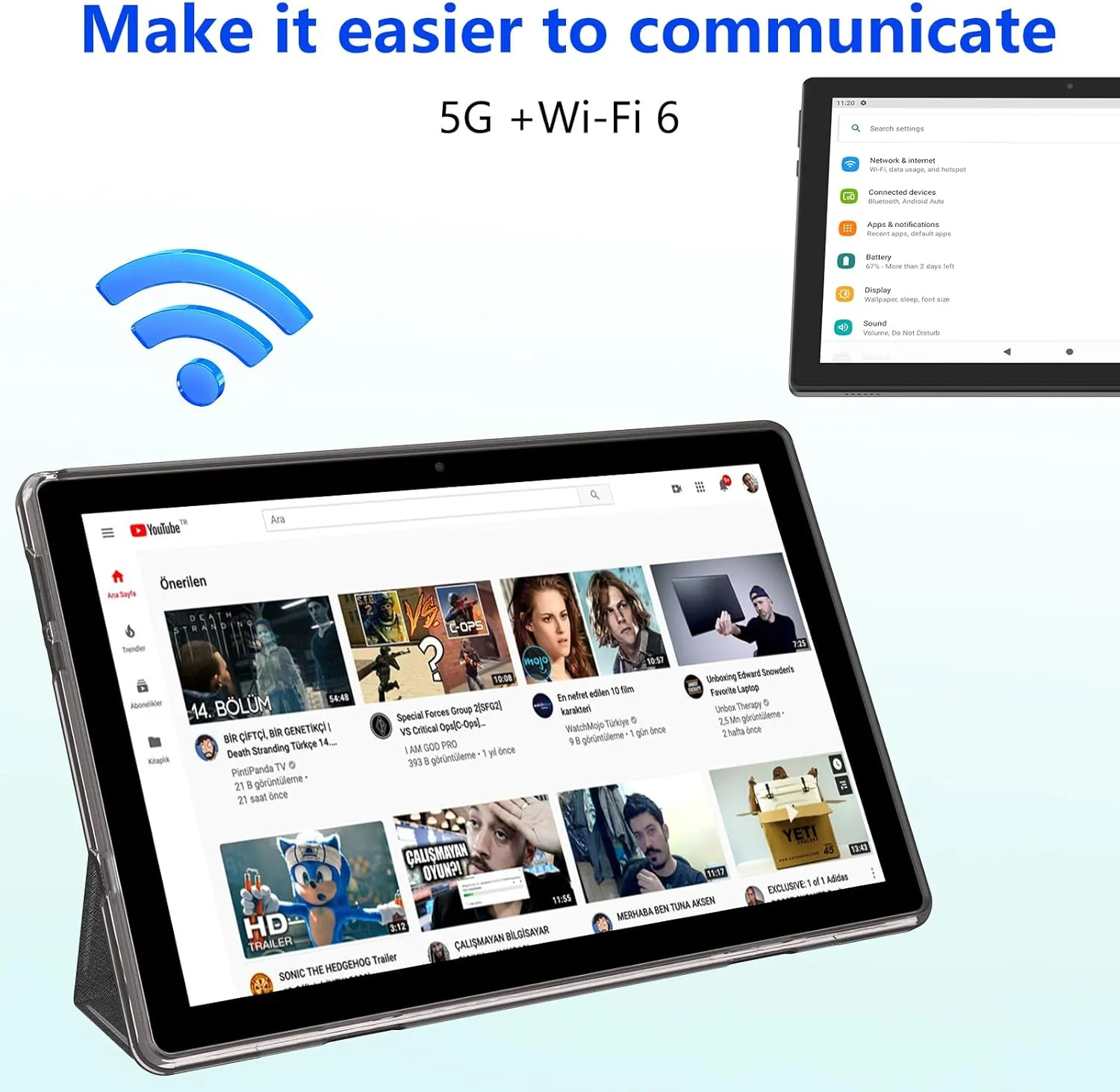 ZZB Tablet with Keyboard 10 inch Tablet 2 in 1 Tablets Including Mouse Case Stylus 12GB 128GB Supports 1TB Expansion Android 13 Tableta 10.1" HD Touch Screen 8MP Dual Camera BT WIFI6 5G Android Tab